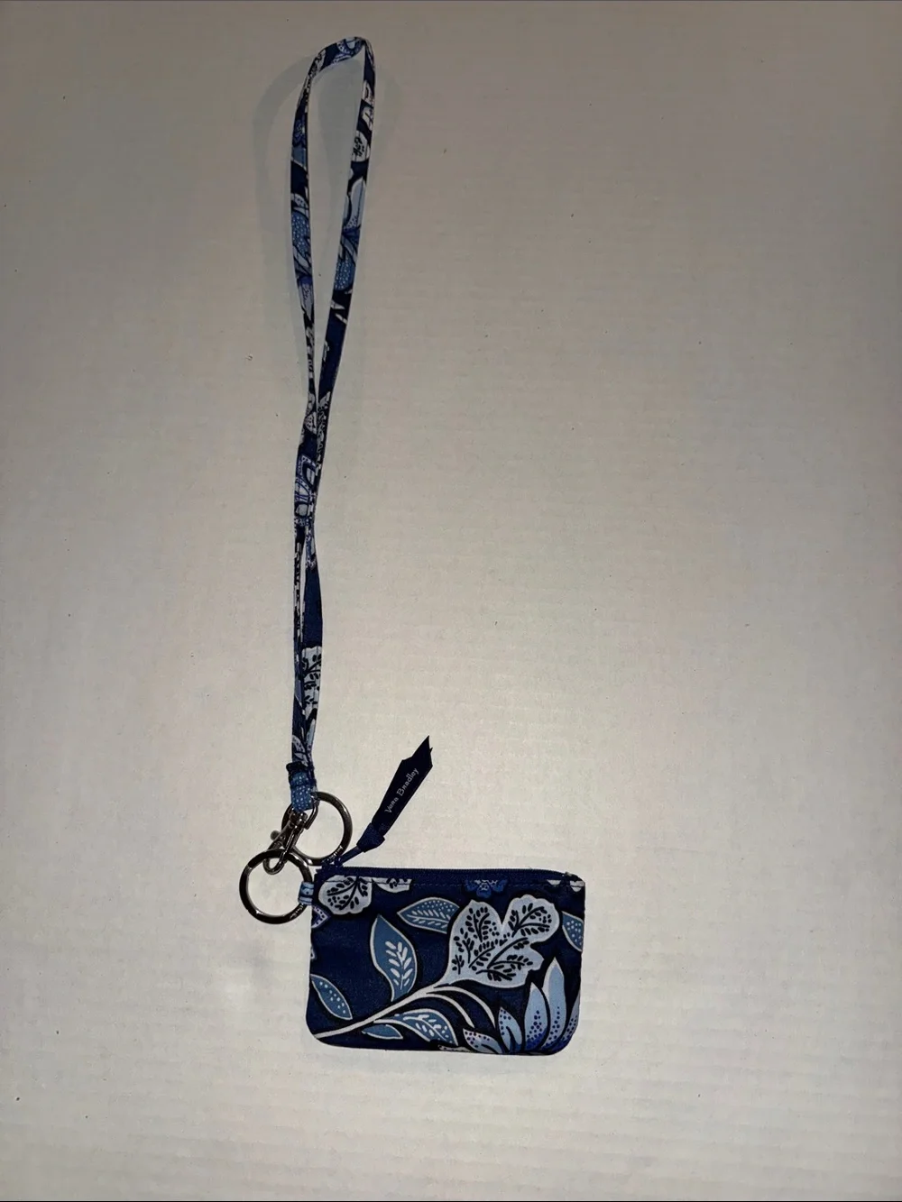 Vera Bradley Navy and Light Blue Floral Lanyard ID Pouch